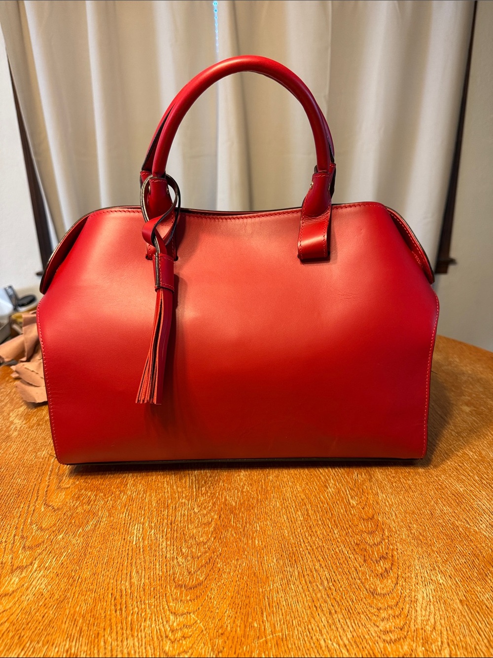 Vittoria Napoli Structured Red Leather Satchel with Tassel Accent and crossbody